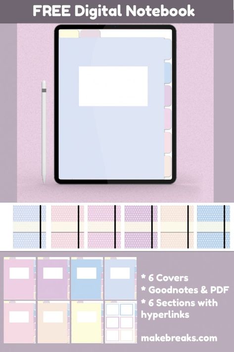 Pastel Colors Free Digital Notebook for Goodnotes & Other PDF Readers - Make Breaks Free Digital Notebook, Ipad Essentials, Free Notebook, Notebook Templates, Planner Setup, Ipad Tutorials, Notes Planner, Digital Notebook, Planner Pdf