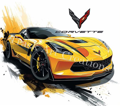 C7 Chevrolet Corvette Car Concept Wall Art for Large Canvas Painting, Vintage Auto Decor for Garage, Classic Car Enthusiast Gift, Collectible Wall Hanging Car Artwork Corvette, Corvette Painting, Canvas Painting Vintage, Concept Wall, Corvette Art, Corvette Car, Cartoon Cars, Chevrolet Corvette C7, Car Concept