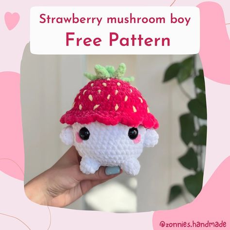 🍓STRAWBERRY MUSHROOM BOY FREE PATTERN 🍓 Many of you have been asking me to release the strawberry version of my original big mushroom boy… | Instagram Amigurumi Donut, Big Mushroom, Crochet Valentine Patterns, Boy Instagram, Crochet Plushies, Crochet Strawberry, Beginner Crochet Tutorial, Crochet Mushroom, Quick Crochet Patterns