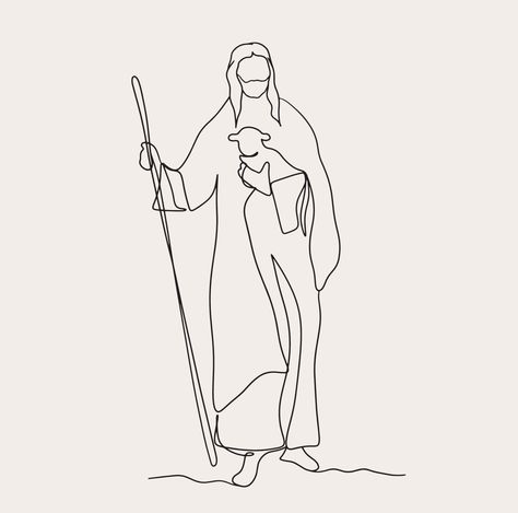 Minimalist Christian Line Art, Religious Illustration, Simple Sketch Jesus , Biblical  Faith Outline Drawing Christian Line Art, Jesus Drawings, Simple Sketch, Awesome Tattoo, Illustration Simple, Religious Illustration, Tree Saw, Heart Tree, Cityscape Photos