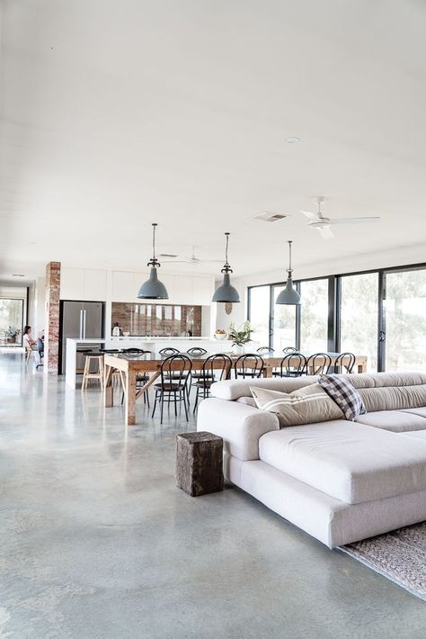 Burnished Concrete, Concrete Floors Living Room, Concrete Floors In House, Interior Concrete Floors, Journal Topics, Concrete Interiors, Concrete Stained Floors, Thermal Mass, Concrete House