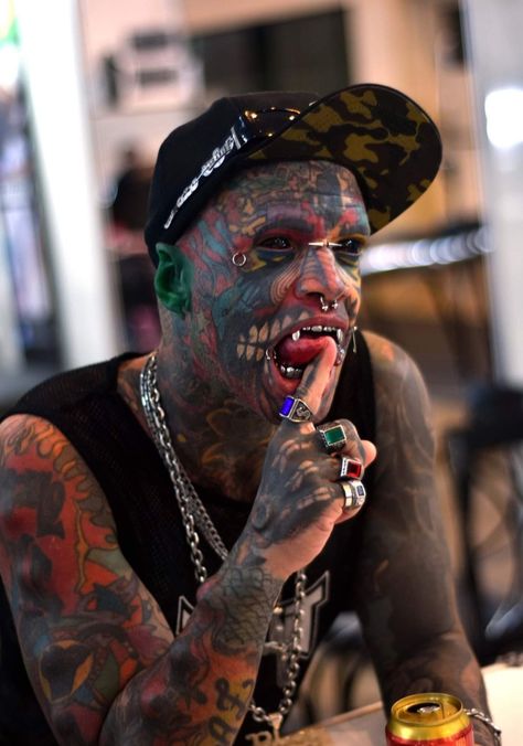 'Most modified man in the world' splits his hand in 'world first' Mens Face Tattoos, Cameron Bright, Full Hand Tattoo, Men's Piercings, Facial Tattoos, Full Body Tattoo, Full Sleeve Tattoo, Face Tattoos, Body Modification