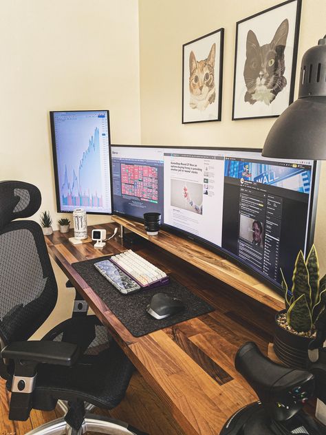 Trading Desk, Computer Desk Setup, Home Studio Setup, Desktop Setup, Home Library Design, Dream Office, Gaming Room Setup, Workspace Inspiration, Studio Room