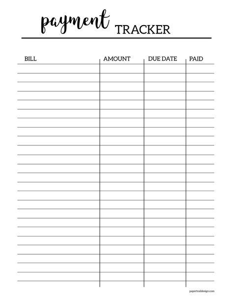 Use this free printable bill tracker to keep track of your payments throughout the month and mark when they are paid off. #papertraildesign #planner #plannerpages #freeplannerpages #plannerprintables #freeplannerprintables Cleaning Supply Inventory Free Printable, Bill Payment Tracker Printables Free, Debt Tracker Printable Free, Bill Organizer Printable, Free Printable Budget Worksheets, Organisation Printables, Coaching Outfits, Organisation Station, Bill Organization Printables