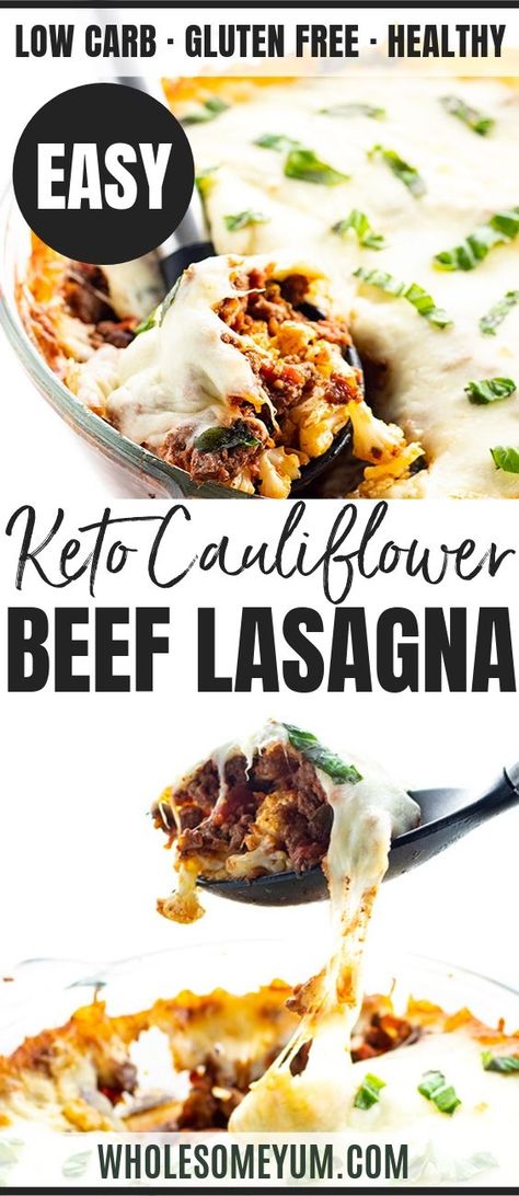 Keto Ground Beef Cauliflower Lasagna Recipe - See how to make keto lasagna with cauliflower! This cauliflower lasagna recipe is made with cauliflower lasagna noodles, layers of ground beef marinara, and gooey cheese. #wholesomeyum #cauliflower #beef #lasagna #keto #ketorecipes #lowcarb #lowcarbrecipes #casserole #casserolerecipes Cauliflower Lasagna, Ground Beef Cauliflower, Beef Cauliflower, Low Carb Cauliflower Casserole, Exterior Flooring, Ceiling Door, Keto Ground Beef, Squash Casserole Recipes, Beef Lasagna