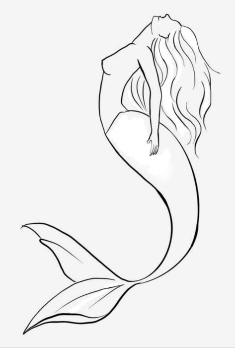 Easy Drawings Mermaid, Mermaid Underwater Drawing, Mermaid Tattoo Designs Simple, Mermaid Drawing Simple, Easy To Draw Mermaid, Mermaid Outline Drawing, Mermaid Fin Drawing, Mermaid Drawings Easy, Line Mermaid Tattoo