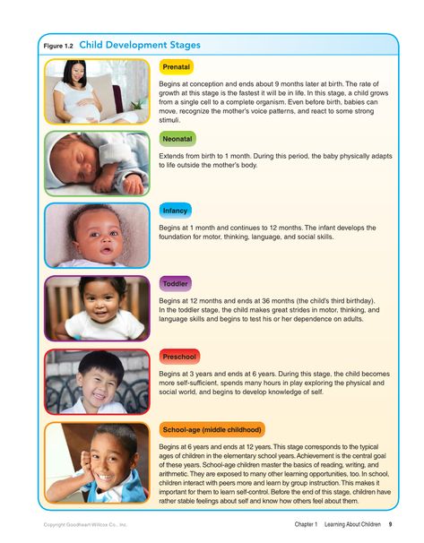 Child Development: Early Stages Through Age 12, 9th Edition page 10 Baby Stages Of Development, Newborn Stages Of Development, Developmental Milestones Chart Early Childhood, Erikson Stages Of Development, Developmental Milestones Toddlers, Eriksons Stages Of Development, Prenatal Development, Middle Childhood, Ece Activities