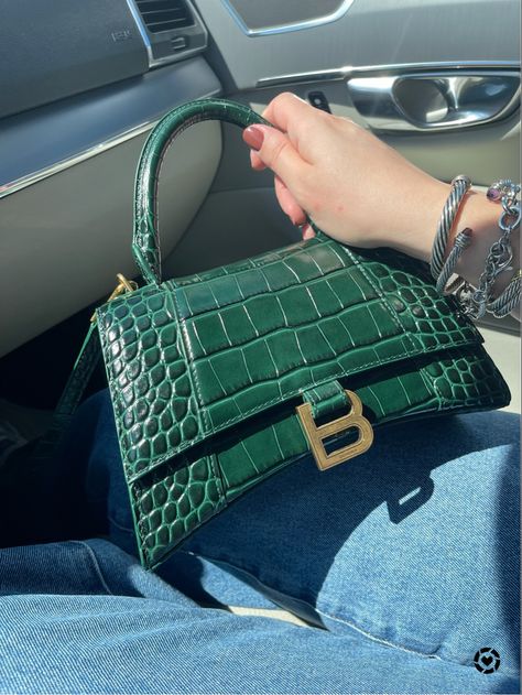 Green Balenciaga Bag, Green Luxury Bag, Green Designer Bag, Small Designer Bags, Balenciaga Hourglass Bag, Balenciaga Purse, Green Bags, Green Luxury, Balenciaga Handbags