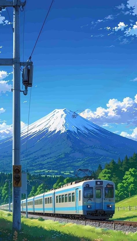 Fuji Train By leisurelyhustles Switzerland Painting Wallpaper, Ipad Wallpaper Aesthetic Vertical, Pixel 7 Pro Wallpaper, Painting Checklist, Switzerland View, Cute Wallpapers For Computer, Iphone Wallpaper Violet, Studio Ghibli Background, Anime Places