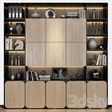 Cabinet Furniture | 0435 - Rack - 3D Models - 3DSKY Office Cabinets Design, Crockery Display Unit, Office Cabinet Design Modern, Office Cabinet Wall, Book Shelf Design Modern, Bookshelf Design Minimalist, Display Cabinet Design Modern, Book Rack Ideas, Book Cabinet Design