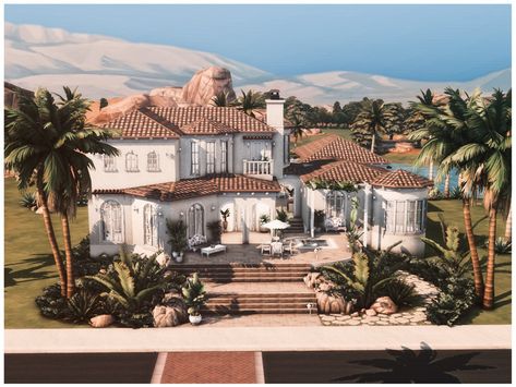 The Sims Resource - MM mediterranean House 2 Sims 4 Sulani House Plan, Sims 4 Restaurant, Palm Springs House, The Sims 4 Lots, Castle Estate, Mediterranean House, Sims 4 House Design, Casas The Sims 4, Sims House Plans