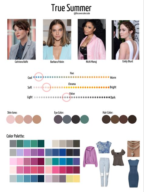 True Summer Glasses, Cool Summer Color Combinations, True Summer Vs True Winter, Summer Color Analysis Palette, True Summer Hair Color Ideas, True Summer Color Combinations, Cool Summer Color Analysis, Color Analysis Light Summer, Cool Summer Celebrities