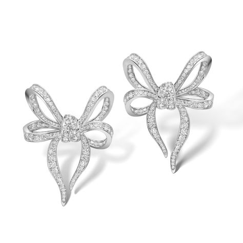 Earrings — Vanleles Luxury High-end Silver Earrings, Elegant Diamond Jewelry With Bow Detail, Elegant Luxury Bow Earrings, Luxury Diamond Jewelry With Bow Detail, Luxury Flower-shaped Diamond Earrings, Diamond Chandelier Earrings, White Diamond Earrings, Diamond Bows, Jewelry Design Drawing