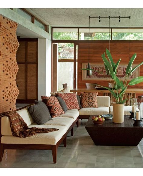 Living Rooms, Balinese Interior Design, Bali Style, Brick Wall, Google Search, Indonesian Textiles, Ethnic Living Room, Modern Balinese Interior Modern Bohemian Living Room Decor, Ethnic Living Room, Balinese Interior, Modern Bohemian Living Room, Indian Interior Design, Balinese Decor, Bohemian Living Room Decor, Tropical Interior, Indian Living Rooms