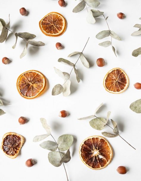 Natural creative composition of dry branches of eucalyptus and orange dry slices and hazelnuts nuts Premium Photo Eucalyptus Photo, Creative Composition, Simple Wedding Cards, Glitter Backdrop, Dry Branch, Sparkles Background, Party Streamers, Pattern Wedding, Dried Orange Slices