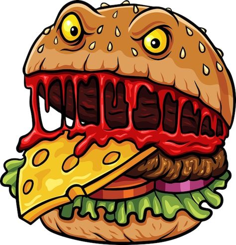 Monster Burger, Burger Drawing, Group Drawing, Happy Doodle, Burger Cartoon, Monster Food, Doodle Monster, Happy Doodles, Oil Pastel Drawings Easy