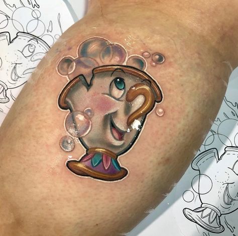 Beast Tattoo Ideas, Beauty And The Beast Tattoos, Chip Beauty And The Beast, Chip Tattoo, Teapot Tattoo, The Beast Tattoo, Fate Tattoo, Tattoos 2022, Barbie Tattoo