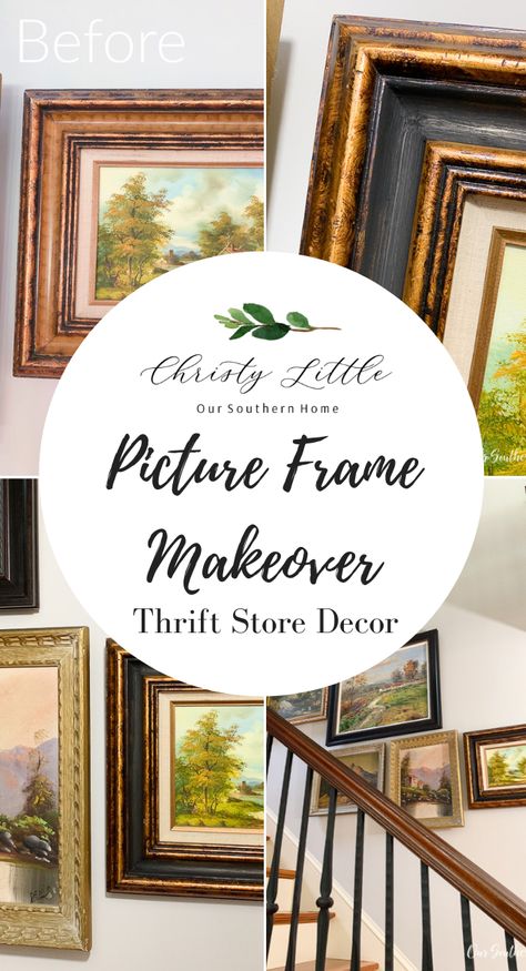 Photo Frame Makeover, Picture Frame Makeover Diy, Frame Makeover Ideas, Vintage Gallery Wall Ideas, Picture Frame Makeover, Hallway Style, French Country Gallery Wall, Candlestick Makeover, Frame Makeover