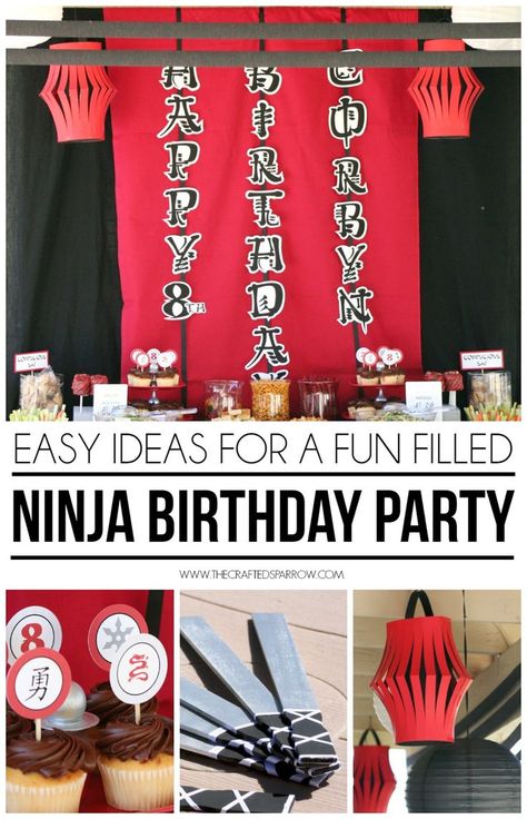 Ninja Birthday Party Ninja Backdrop, Dragon Pinata, Ninja Party Decorations, Ninja Themed Birthday Party, Ninja Birthday Party Invitations, Karate Birthday Party, Ninja Birthday Party, Ninja Theme, Lego Ninjago Birthday