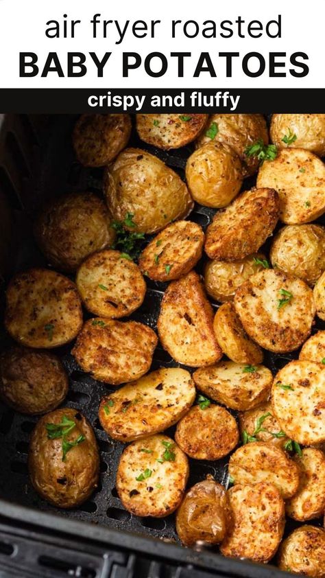 Crispy roasted Air fryer baby potatoes make a fantastic side dish your whole family will love. These bite-sized mini potatoes are easy to make and ready in 15 minutes! Potato Medley Recipe, Roasted Small Potatoes, Golden Potato Recipes, Small Potatoes Recipe, Air Fryer Baby Potatoes, Roasted Mini Potatoes, Gold Potato Recipes, Baby Potato Recipes, Air Fry Potatoes