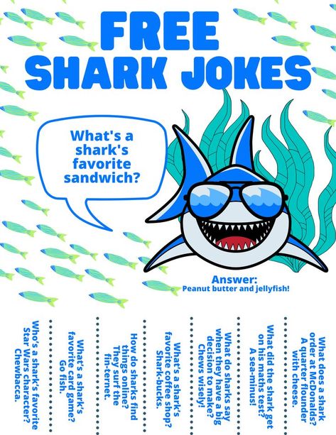 Bundle of 3 tear-off flyers perfect for elementary and middle school children. Great for teachers, classrooms, school guidance offices and hallways. Let's kids practice affirmations, share jokes and build community connection. Even better for schools with Shark Mascots! Download, print and use today! Shark Week Decorations, Shark Week Ideas, Shark Week Activities For Kids, Shark Activities For Kids, Shark Classroom Door, Shark Bulletin Board, Office Staff Shirts For Elementary Shark, Shark Week Activities, Shark Classroom Theme