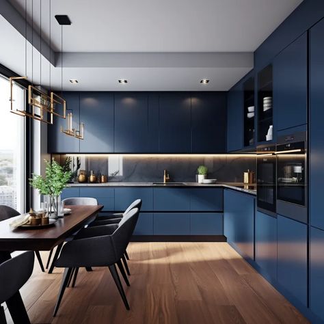 Navy Blue Kitchen Cabinets : Top Design Tips | OPPOLIA Kitchen Cabinets Top, Multifunctional Dining Table, Navy Blue Kitchen Cabinets, Top Kitchen Designs, Navy Blue Kitchen, Mid Century Dining Table, Blue Kitchen Cabinets, Expandable Dining Table, Mid Century Dining