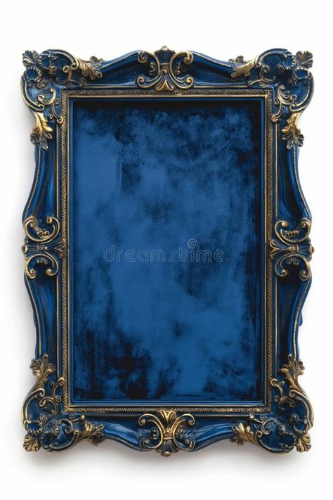 A blue framed picture with gold trim stock photo Royal Frame Design, Blue Photo Frame, Royal Frame, Knight Shield, Hunting Room, Classic Desk, Antique Picture Frames, Classical Design, Antique Frames