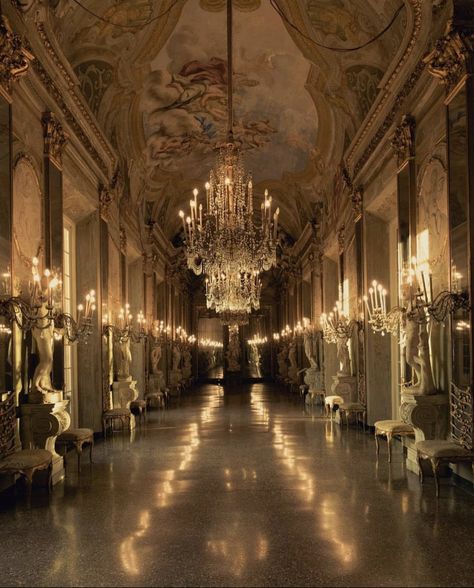 Castle Ballroom Aesthetic Dark, Vintage Royal Aesthetic Room, 1800 Ballroom, Castle In Italy, Fancy Ball Aesthetic, Castle Hallway Aesthetic, Al Core Aesthetic, Castle Ballroom Aesthetic, Light Victorian Aesthetic