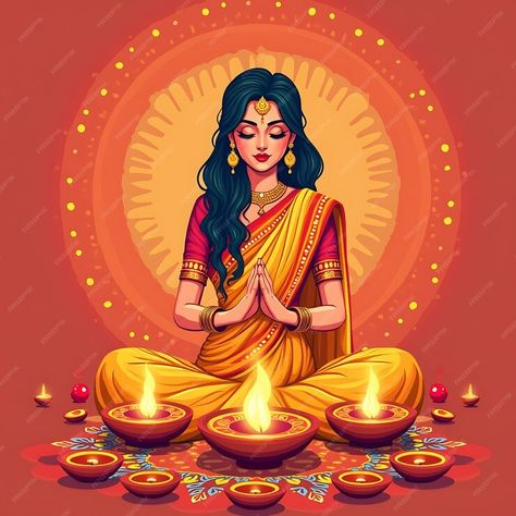 Happy Diwali Portrait Indian woman celebrating Diwali the festival of lights holding a diya | Premium AI-generated image Diwali Cartoon Images, Happy Diwali Anime Style, Diva Painting Diwali, Diwali Goddess, Happy Diwali Poster Hd, Multicolor Art, Diwali Images, Warriors Wallpaper, Diwali Festival