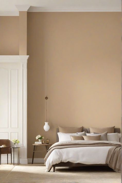 bedroom decorating,interior design paint,wall paint colors,paint color palette Oatmeal Bedroom Ideas Color Schemes, Earth Tone Paint Colors Bedroom, Feature Wall Ideas Bedroom Paint, Trending Bedroom Paint Colors 2024, Sand Wall Color, Sage Green Kitchen Colour Scheme, Tan Bedroom Walls, Sand Bedroom, Ochre Bedroom