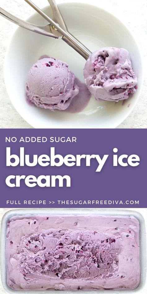 Tasty Homemade diy recipe idea for sugar free blueberry ice cream. This tasty recipe is vegan, low carb, and has no added sugar. Perfect summer recipe for dessert snacks or backyard barbecues. Sugarless Recipes, Freezer Snacks, Blueberry Ice Cream Recipe, Beachbody Challenge, Vegan Low Carb, Tasty Sweets, Sugar Free Ice Cream, Dessert Snacks, Vegan Ice Cream Recipe