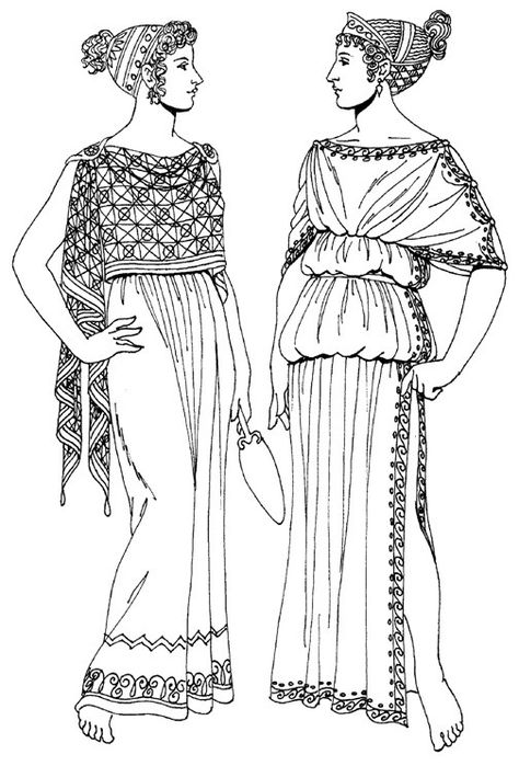 Sartorial Adventure — Ancient Greek fashions 1-3. chiton 4. feast guest... Chiton Greek, Ancient Greek Dress, Greek Chiton, Ancient Greece Fashion, Ancient Roman Clothing, Ancient Greek Costumes, Ancient Greek Clothing, Greece Women, Roman Clothes