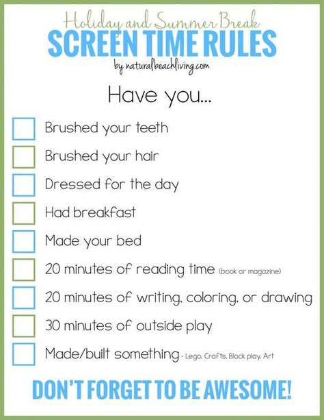 Holiday and Summer Rules for Screen Time, Free Printable, Manage screen time for kids, Setting Screen Time Limits, Get Kids interested in fun activities. Screen Time Rules Kids, Uppfostra Barn, Summer Rules, Screen Time Rules, Screen Time For Kids, Rules For Kids, Summer Learning, Chores For Kids, Summer Activities For Kids