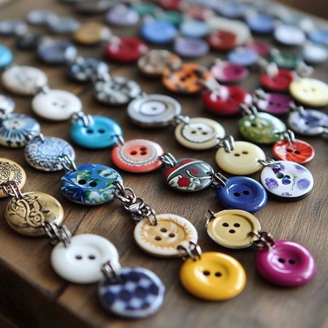 Lady collected mismatched buttons. Instead of tossing them, she came up with these 10 brilliant ideas Beaded Button Earrings, Vintage Button Ornaments, Vintage Button Display Ideas, Things To Do With Buttons Projects, Button Dolls How To Make, Decorative Buttons On Clothes, Button Art Flowers, Crafts Made With Buttons, Button Brooches Ideas