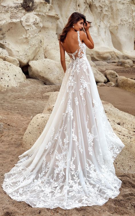 Best Wedding Dresses Long, A Line Bride Dress, Lace And Flower Wedding Dress, Wedding Dresses Low Back Lace, Boho Wedding Dress No Sleeves, Ivory Wedding Dress Indian, Wedding Dresses Brunette, Beachy Flowy Wedding Dress, Wedding Gown For Beach Wedding