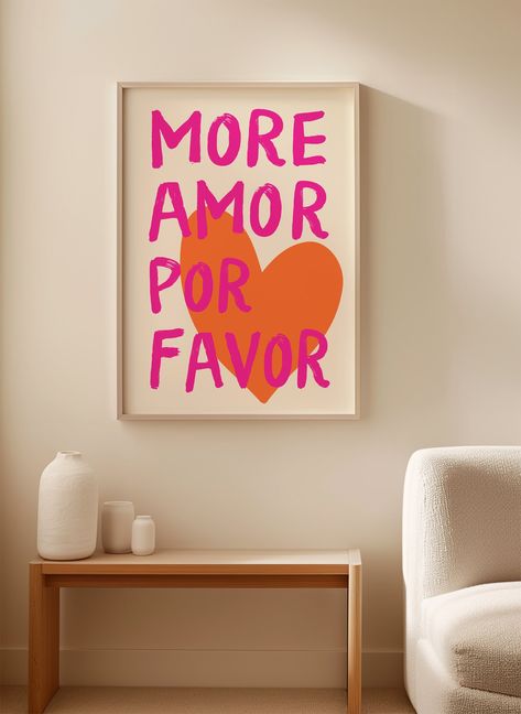 This on trend hand drawn More Amor Por Favor poster in orange and pink would make a statement piece for any modern interior. Printed on high quality matte art paper with archival inks. Colourful Gallery Wall, More Amor Por Favor, Trendy Typography, Frases Love, Colourful Wall Art, Love Poster, Art Mat, Typography Art Print, Mid Century Scandinavian