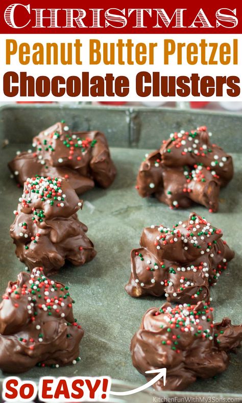 Christmas Peanut Butter Pretzel Chocolate Clusters Turtle Clusters, Christmas Peanut Butter, Best Christmas Candy, Cranberry Pistachio Fudge, Pretzel Chocolate, Chocolate Clusters, Butter Pretzels, Peanut Butter Balls Recipe, Xmas Candy