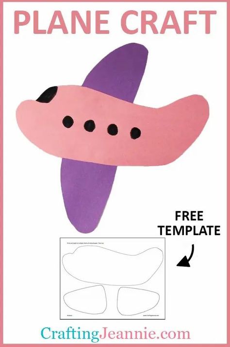 This Airplane Craft for kids is sure to be a hit! Make enough for the classroom, a party, preschool or scouts in just about 10 minutes! This plane craft is perfect for preschool, kindergarten and nursery school. Use the FREE PRINTABLE TEMPLATE to make a bunch of planes. #planecraft #airplane #preschoolcraft #vehiclecraft #tranporationcraft #CraftingJeannie Fimo, Airplane Projects For Preschool, Plane Preschool Activities, Airplane Art For Toddlers, Vehicle Crafts For Kids, Airplane Activities For Preschoolers, Felt Vehicles, Air Transportation Activities, Vehicle Activities