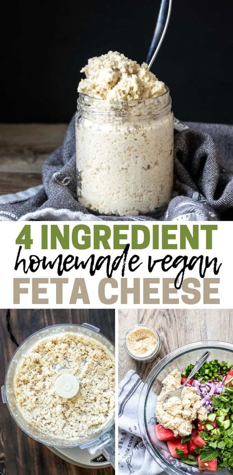 This vegan feta cheese takes only 4 simple ingredients! You simply blend and allow the flavors to marinate. It's tangy, salty and absolutely perfect. Vegan Feta Cheese Recipe, Vegan Cream Cheese Recipe, Tofu Feta, Best Vegan Cheese, Vegan Feta, Feta Cheese Recipes, Vegan Feta Cheese, Vegan Cheese Recipes, Sans Gluten Sans Lactose