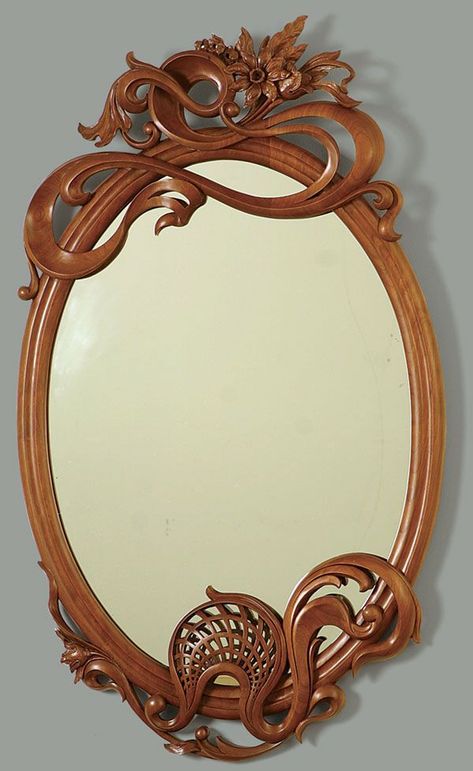 Art Nouveau-style Carved Mirror - FineWoodworking Art Nouveau Mirror, Nouveau Mirror, Art Nouveau Furniture, Ornate Mirror, Wooden Mirror, Wood Carving Art, Wood Mirror, Fine Woodworking, Mirror Designs