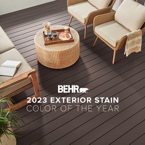 Dark Brown Deck Paint, Behr Deck Paint, Exterior Stain Colors, Deck Paint Colors, Behr Exterior Paint, Fence Paint Colours, Deck Stain Colors, Solid Stain Colors, Exterior Wood Stain