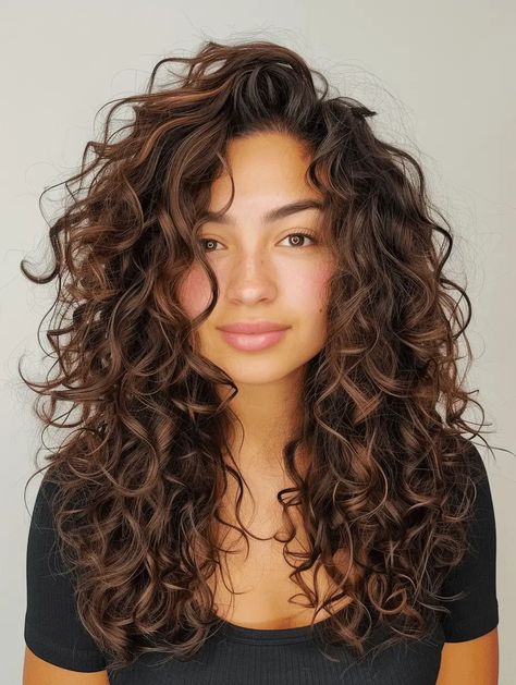 39 Spring Haircuts for Curly Hair 2024: Embracing Natural Textures and Styles Long Length Curly Hairstyles, Haircuts For Medium Curly Hair Layered, Dark Curly Hair With Bangs, How To Style Bangs With Curly Hair, Shag Hairstyles Curly Hair, Curly Hair 2024, Curly Haircut Styles, Long Curly Haircuts With Layers Natural Curls, Long Curly Layered Hair