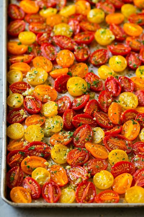 Unique and Healthy Taco Ingredients | Roasted Cherry Tomatoes by Dinner  At The Zoo Roasted Tomato Recipes, Tomatoes Dinner, Creamed Corn Recipes, Cherry Tomato Recipes, Tomato Dishes, Tomatoes Recipe, Roasted Cherry, Healthy Tacos, Roasted Cherry Tomatoes