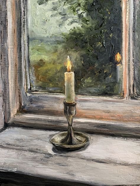 Vintage Painting Acrylic, Candle Still Life Painting, Cottagecore Oil Painting, Vintage Oil Painting Aesthetic, Oil Painting Candle, Oil Based Painting, Wood Oil Painting, Easy Oil Paintings For Beginners, Monique + Core + Aesthetic