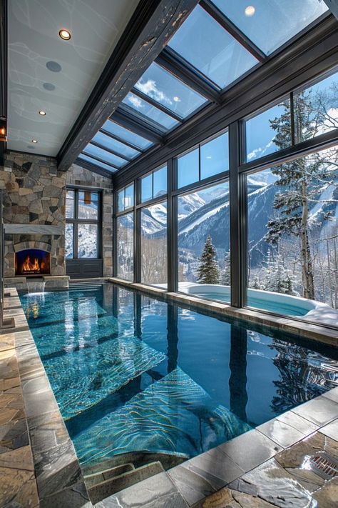 Indoor Pool Building, Pool Inside The House, Indoor Swimming Pools Home, Pool Close To House, Indoor Pools In Houses, Dream Pools Luxury Indoor, Pool Hot Tub Combo, Indoor Pool Room, Enclosed Pool