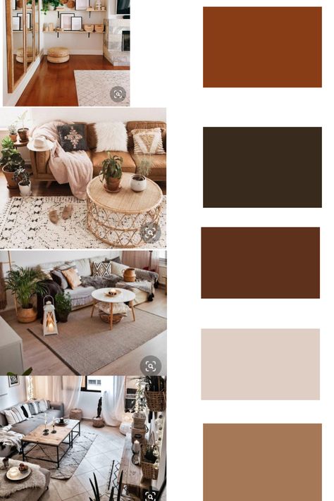 Palette of colors with black and white added?? Mostly shades of brown (neutrals) witha few pops of color like greens oranges pinks reds? Apartment Color Schemes Neutral, Brown Rust Color Palettes, Color Palette With Walnut Wood, Rust Black Cream Color Palette, Brown And White Colour Palette, Cashew Color Palette, Shades Of Brown Interior Design, Brown Tan White Color Scheme, Brown And Black Colour Palette