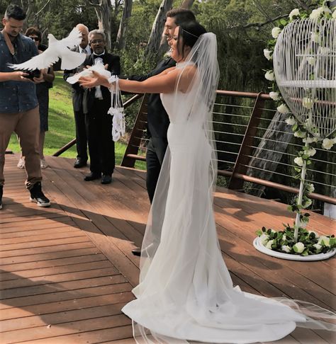 White doves are symbolic of new beginnings, peace, fidelity, love, luck and prosperity. Dove Release, White Dove, White Doves, Outdoor Ceremony, All About Eyes, New Beginnings, White Wedding, For Life, Special Events