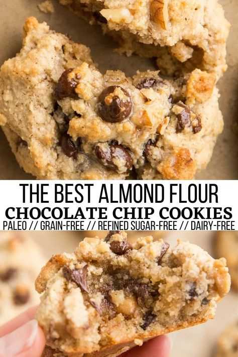 Grain Free Chocolate Chip Cookies, Cookies With Walnuts, Almond Flour Desserts, Almond Flour Chocolate Chip, Almond Flour Chocolate Chip Cookies, Paleo Chocolate Chip Cookies, Almond Flour Cookies, Postre Keto, Paleo Cookies