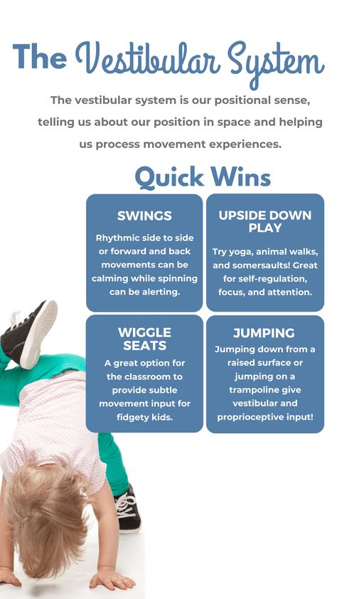 The Vestibular System Activities For Toddlers At Home, Vestibular Activities, Sensory Integration Activities, Activities For Kids At Home, Occupational Therapy Kids, Sensory Disorder, Vestibular System, Pediatric Physical Therapy, Sensory System