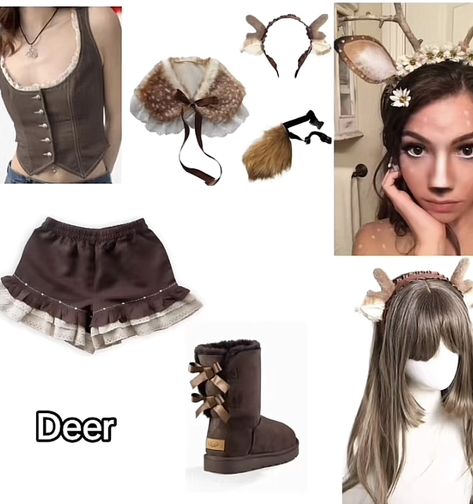 deer costume | coquette costume ideas | halloween costume Couqutte Halloween Costume, Thumper Halloween Costume, Fawn Costume Women, Woodland Deer Costume, Halloween Costume Coquette, Innocent Halloween Costumes, Bambi And Thumper Costume, Deer Costume Aesthetic, Deer Inspired Outfit